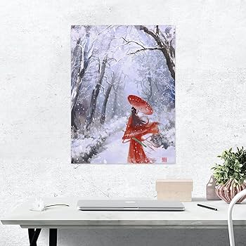 Amazon.co.jp: 絵画 雪の中の赤い傘の女の子インテリア 絵画 魅力的な